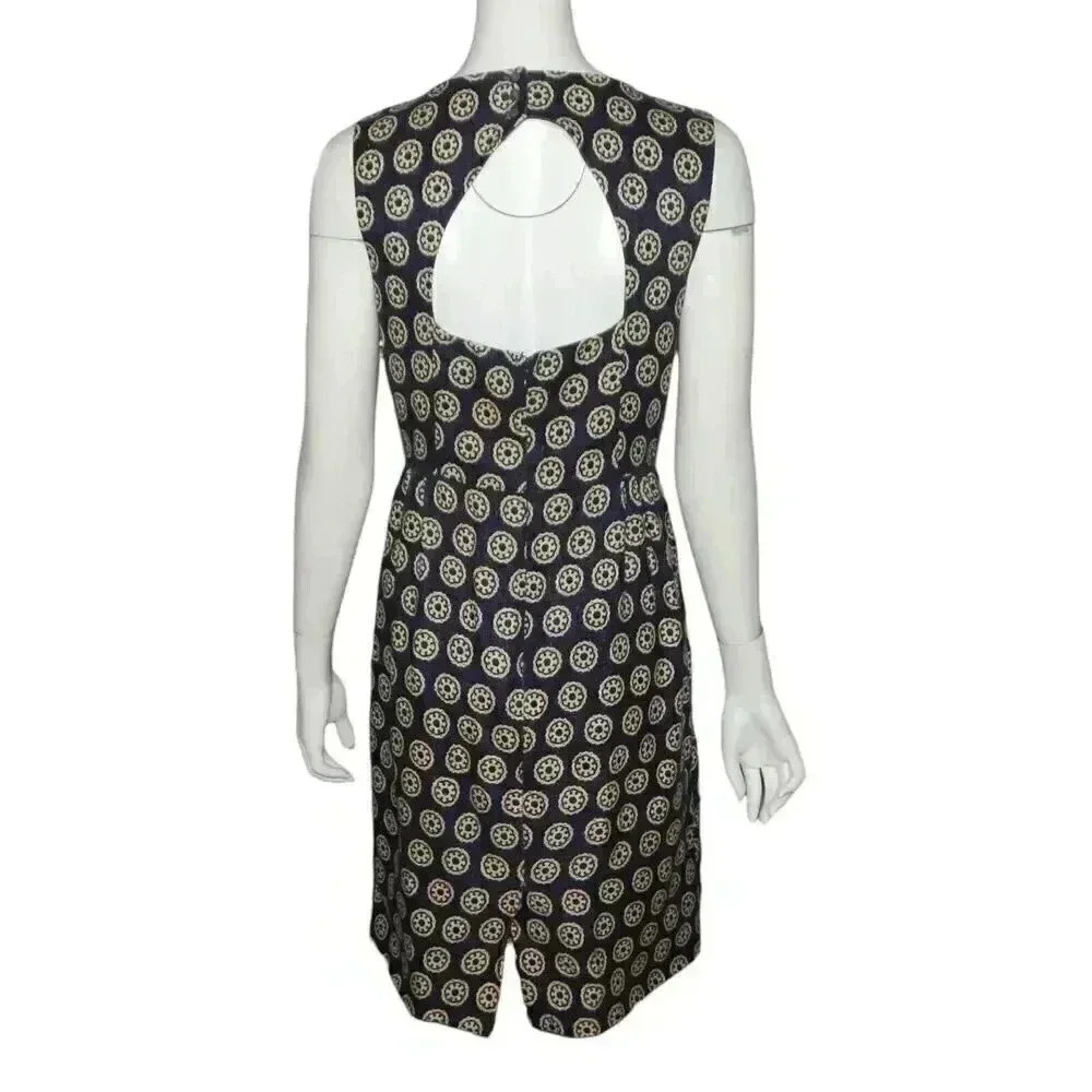 J.Crew Collection Roxy Racer Shift Dress Printed Heavy Linen Blue Beige Size 6 - Picture 3 of 7